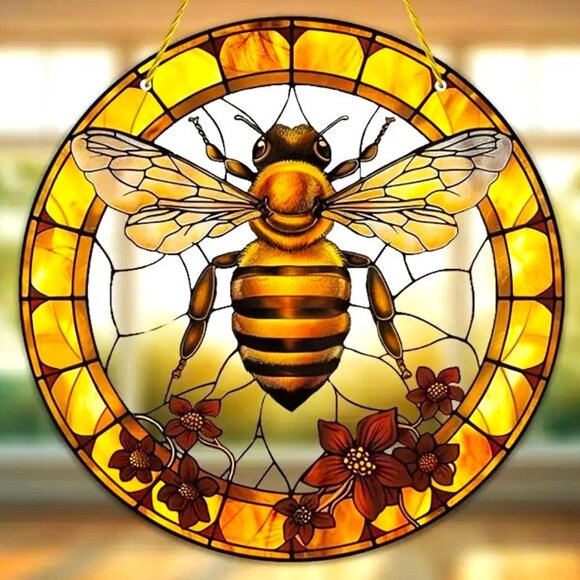 Suncatcher Bumble Bee Flowers Hanging Window Decor Art Colorful In/Outdoor NEW - Picture 1 of 3